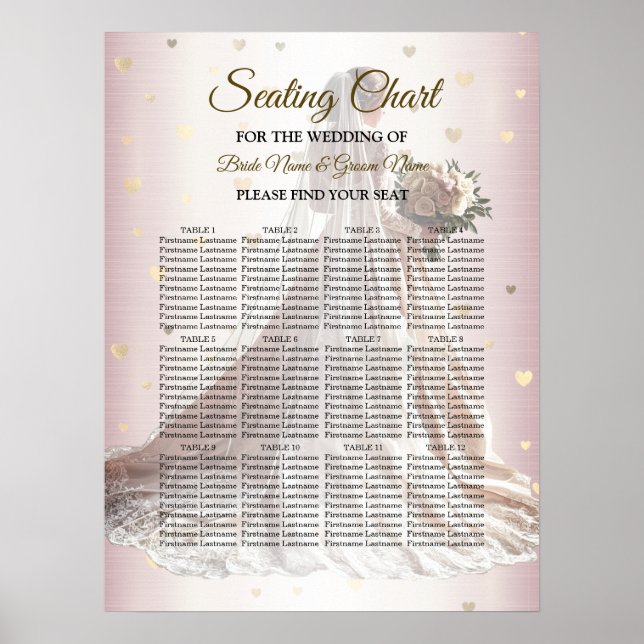 Rose Winter Wedding Bride Golden Shiny Hearts Poster (Vorne)