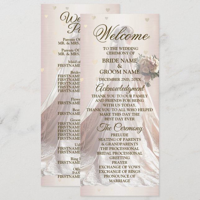 Rose Winter Wedding Bride Golden Shiny Hearts Programm (Vorne/Hinten)