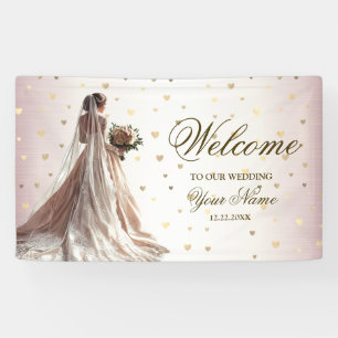 Rose Winter Wedding Bride Golden Shiny Party Banner