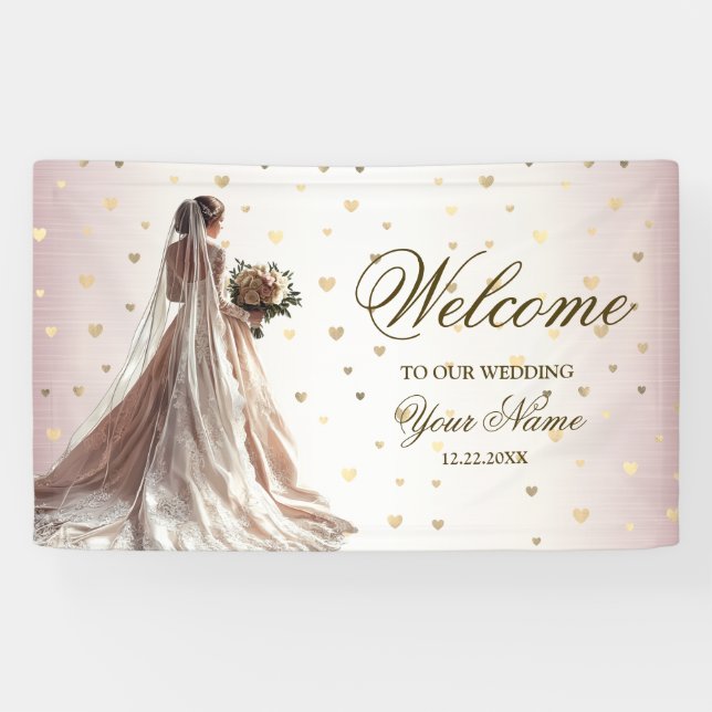 Rose Winter Wedding Bride Golden Shiny Party Banner (Horizontal)