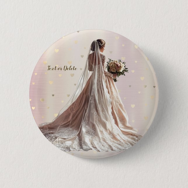 Rose Winter Wedding Bride Golden Shiny Party Button (Vorderseite)