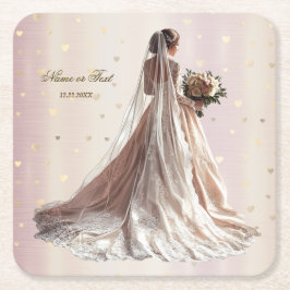Rose Winter Wedding Bride Golden Shiny Party Rechteckiger Pappuntersetzer