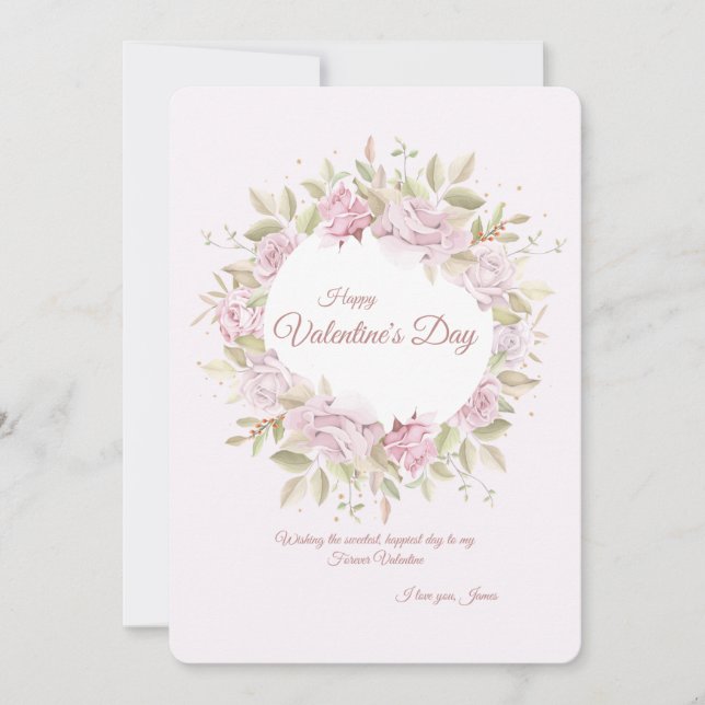 Rose Wreath Valentinstag Grußkarte Einladung (Vorderseite)