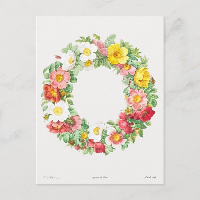 Rose Wreath Vintag Postkarte (Vorderseite)
