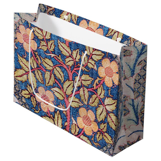 Rose Wreath, William Morris große Geschenktasche Große Geschenktüte (Vorderseite Schrägansicht)