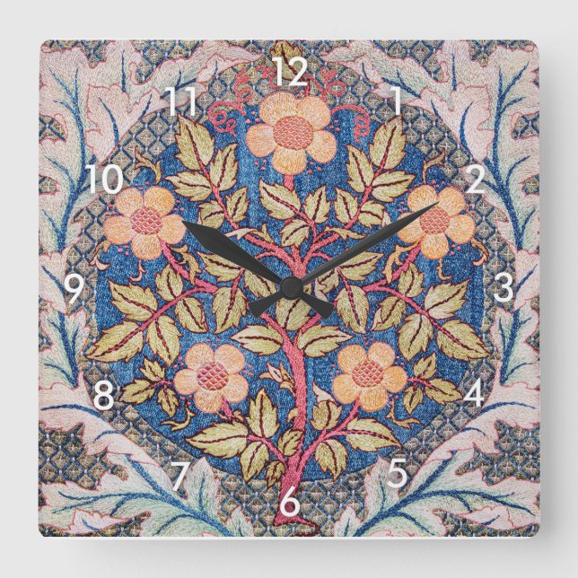 Rose Wreath, William Morris Quadratische Wanduhr (Vorderseite)