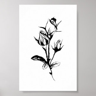 Rose Zeichn Art | Farbskizze für Rosenknospe Poster