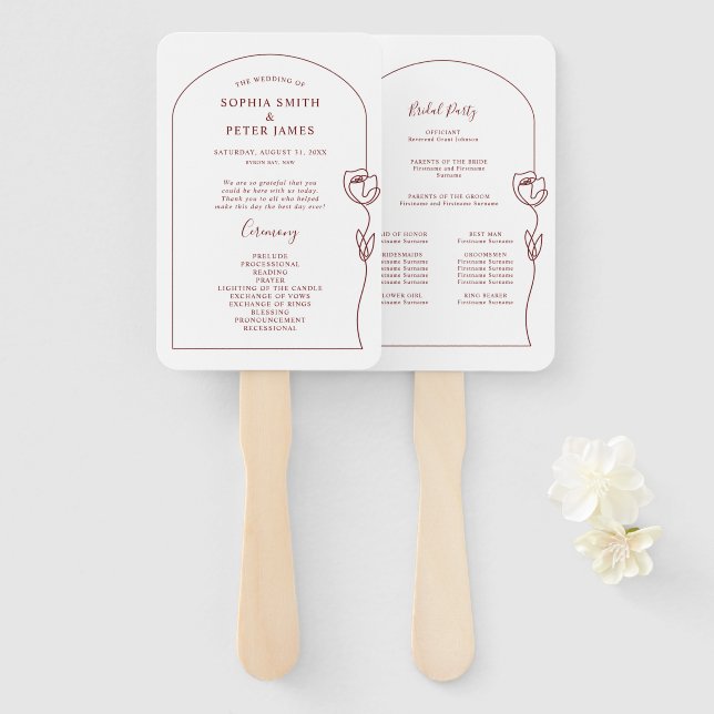 Rose-Zeremonie-Programm Hand-Fan Fächer (Vorne und Hinten)