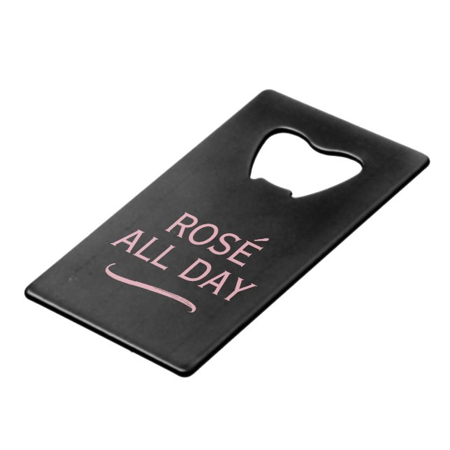 Rosé Zitat rosa und schwarzer Flaschenöffner (Vorderseite Schrägansicht)