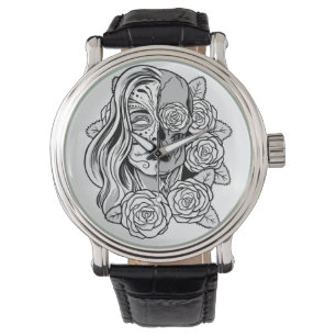 Rose Zucker-Schädelmäuse Armbanduhr