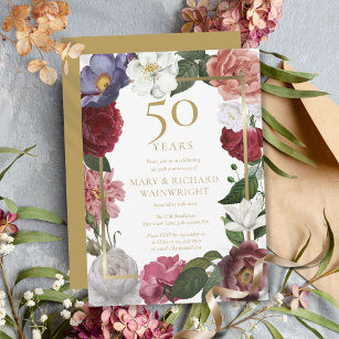 Rose zum 50. Jahrestag der Hochzeit Einladung