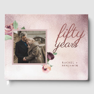 Rose zum 50. Jahrestag der Hochzeit Gold Floral Gästebuch
