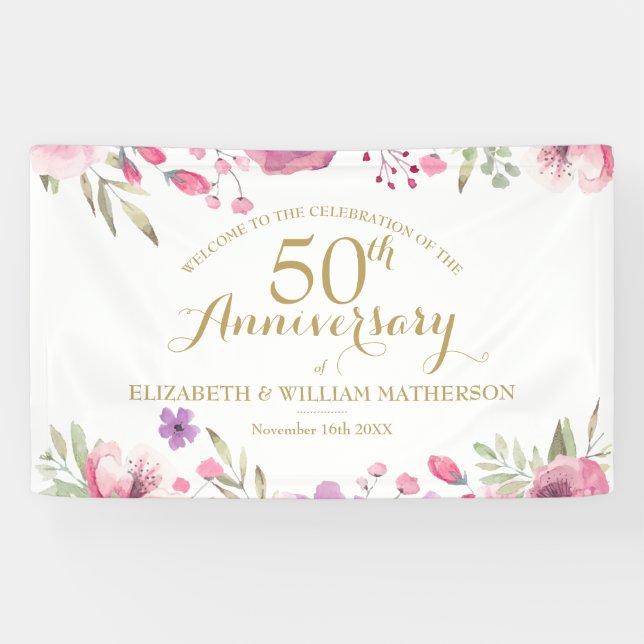 Rose zum 50. Jubiläum willkommen Banner (Horizontal)