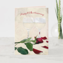 Rose zum 60. Hochzeitstag und Weinkarte Karte