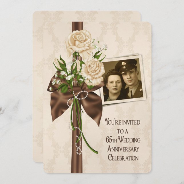 Rose zum 65. Hochzeitstag Einladung (Vorne/Hinten)