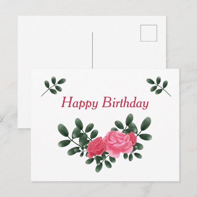Rose zum Geburtstag Postkarte (Vorne/Hinten)