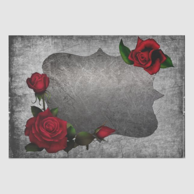 Rose zum grauen Grunge Plaque Decoupage Tissue Pap Seidenpapier (Vorderseite)