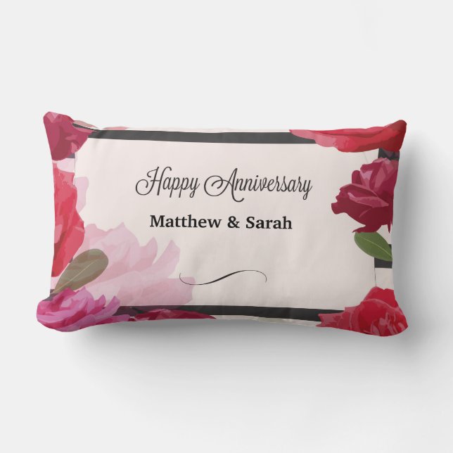 Rose zum Hochzeitstag, Streifen, Individuelle Name Lendenkissen (Vorderseite)