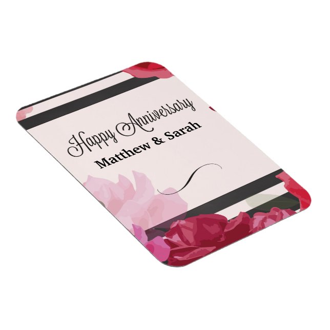 Rose zum Hochzeitstag, Streifen, Individuelle Name Magnet (Rechte Seite)