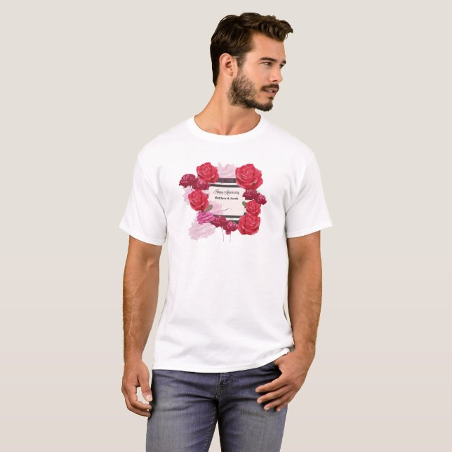 Rose zum Hochzeitstag, Streifen, Individuelle Name T-Shirt (Vorne ganz)