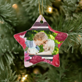 Rose zum Hochzeitstag, Streifen, kundenspezifische Keramik Ornament