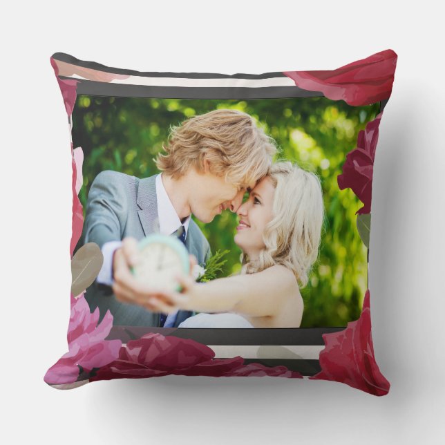 Rose zum Hochzeitstag, Streifen, kundenspezifische Kissen (Vorderseite)