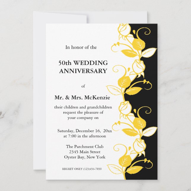 Rose zum Jahrestag (Gelb) Einladung (Vorderseite)