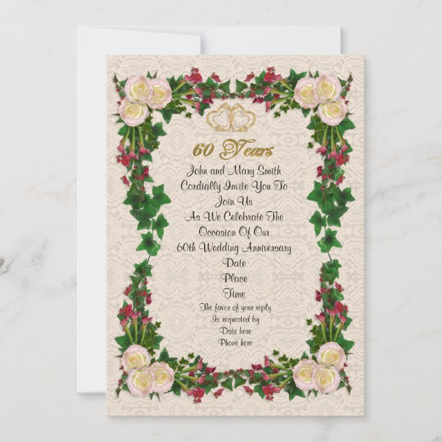 Rose zur Party Einladung des 60. Jahrestages (Vorderseite)