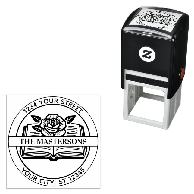 Rose zur Rücksendeadresse von Buchfamiliennamen in Permastempel (Beispiel)