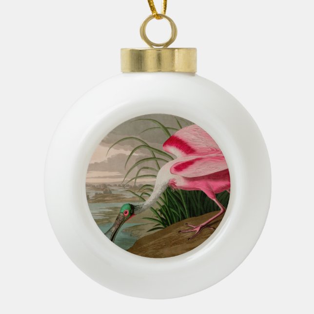 Roseate Spoonbill Birds of America Audubon Print Keramik Kugel-Ornament (Vorderseite)