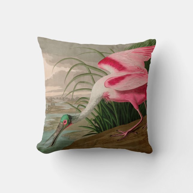 Roseate Spoonbill Birds of America Audubon Print Kissen (Vorderseite)