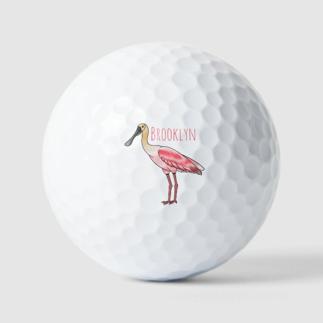 Roseate-Spoonbill-Cartoon Golfball (Vorderseite)