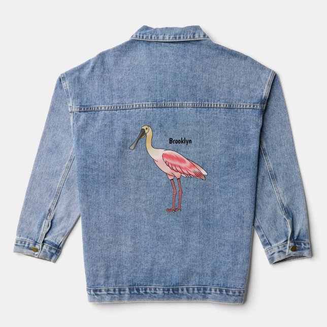 Roseate-Spoonbill-Cartoon Jeansjacke (Rückseite)