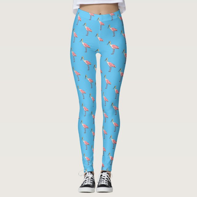 Roseate-Spoonbill-Cartoon Leggings (Vorderseite)