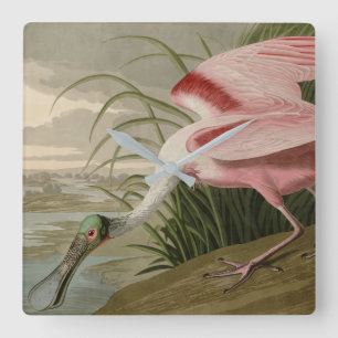 Roseate Spoonbill from Audubon's Birds of America Quadratische Wanduhr