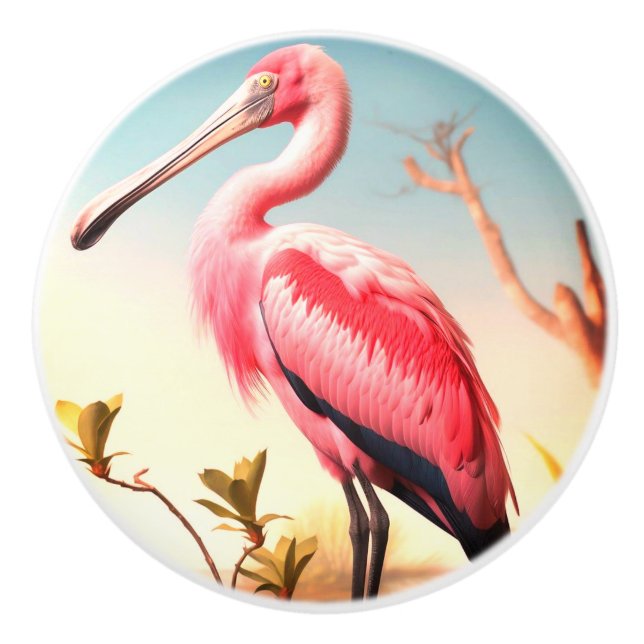 Roseate Spoonbill Keramik Door Pull Keramikknauf (Vorderseite)