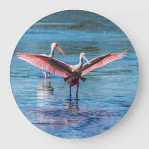 Roseate Spoonbill Round (Large) Wall Clock Große Wanduhr
