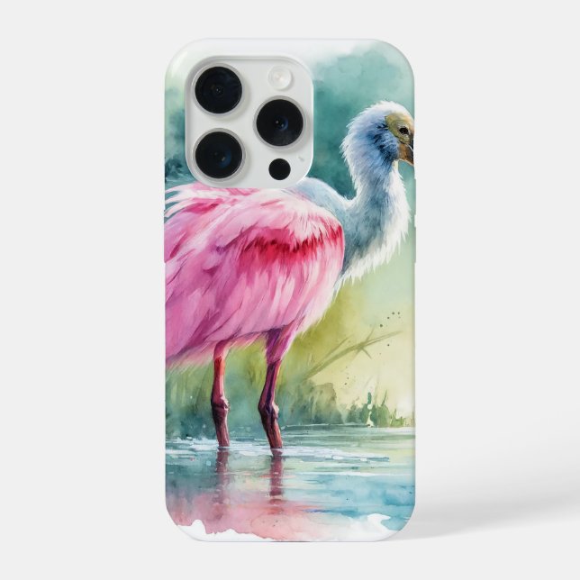 Roseate Spoonbill Watercolor REF97 - Watercolor iPhone Hülle (Rückseite)