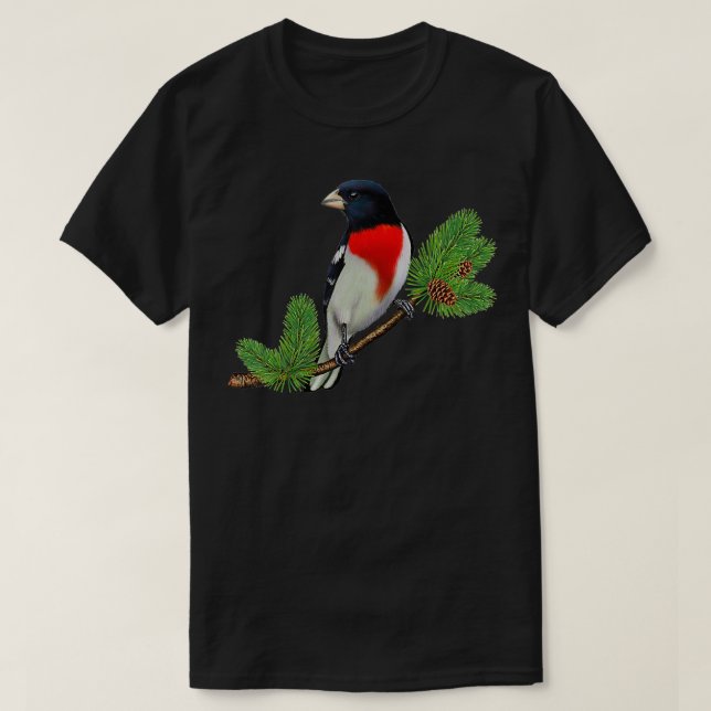 RoseBreasted Grosbeak auf Branch Vogelbeobachter B T-Shirt (Design vorne)