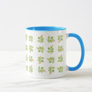 Rosebud Mini-Druck Rosa Blau Weiße Ringer-Tasse Tasse
