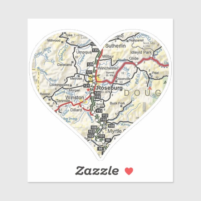 Roseburg Oregon Karte Aufkleber (Blatt)