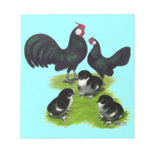 Rosecomb Schwarz Bantam-Familie Notizblock
