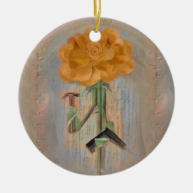 Rosegifts Tischler-Rosen-Weihnachtsverzierung Keramikornament (Vorne)