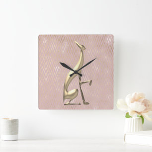 Roségold Art Déco Rosa Quadratische Wanduhr