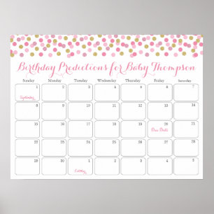 Roségold-Baby-Shower-Geburtstags-Vorhersage-Kalend Poster
