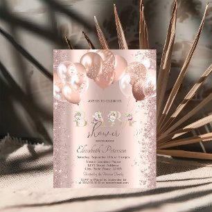 Roségold-Balloons Glitter-Konfetti Baby Shower Einladung