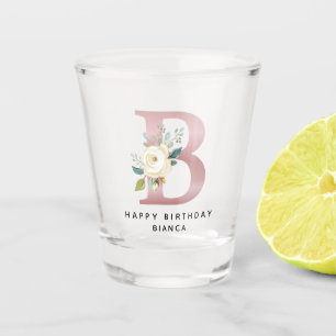 Roségold-Blumenmonogramm Personalisierter Geburtst Schnapsglas