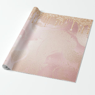 Rosegold Blush Marmor mit Gold Glitzer Droplets Geschenkpapier