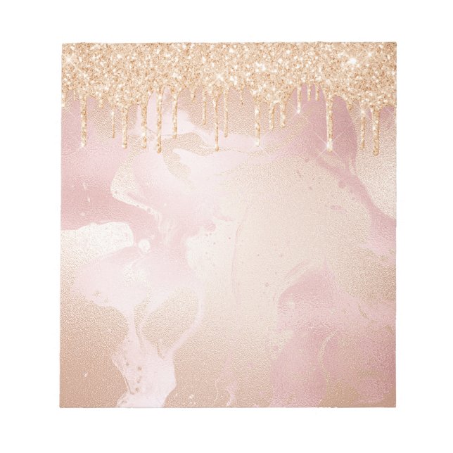 Rosegold Blush Marmor mit Gold Glitzer Droplets Notizblock (Vorderseite)