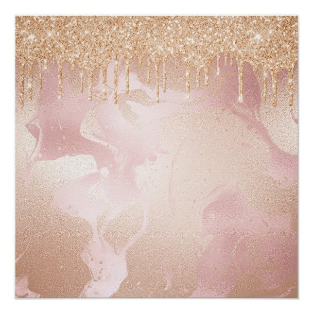 Rosegold Blush Marmor mit Gold Glitzer Droplets Poster (Vorderseite)